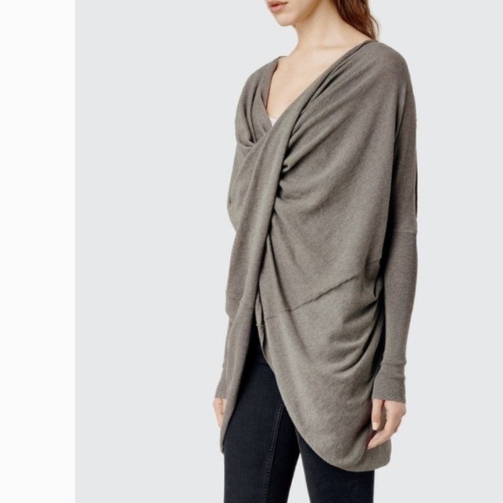 Elegant Gray Drape Sweater